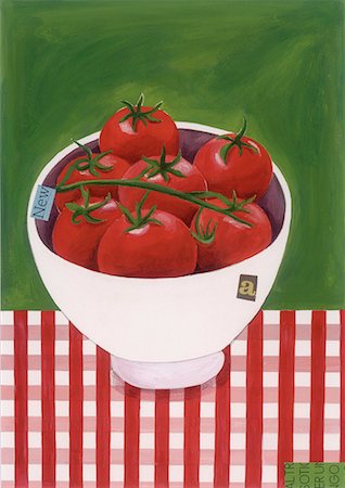 drawing vegetables - A bowl of tomatoes on the vine Foto de stock - Sin royalties Premium, Código: 645-01538539