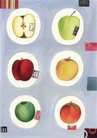 simsearch:645-01538567,k - Verschiedene Arten von Äpfeln in farbige Kreise Stockbilder - Premium RF Lizenzfrei, Bildnummer: 645-01538544