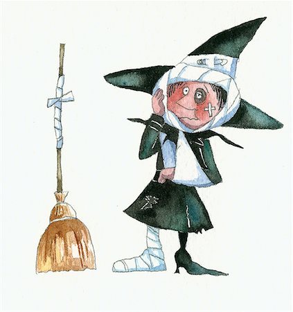 Witch after an accident with her broom Stock Photo - Premium Royalty-Free, Code: 645-01538585
