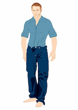 simsearch:400-05883528,k - Musculaire homme posant avec un Jean et une chemise bleue Photographie de stock - Premium Libres de Droits, Code: 645-01739766