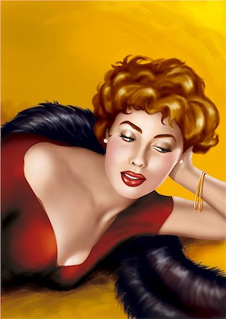 red scarf woman - Closeup of pinup girl lying down Stock Photo - Premium Royalty-Free, Code: 645-01739773