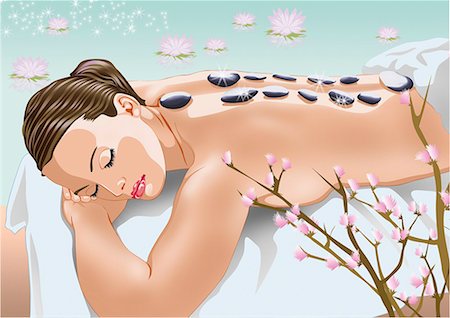 drawing of a beautiful flower - Woman enjoying hot stone therapy Stock Photo - Premium Royalty-Free, Code: 645-01739797