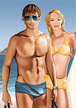 drawing sea - Young couple posing on beach Stock Photo - Premium Royalty-Free, Code: 645-01739791