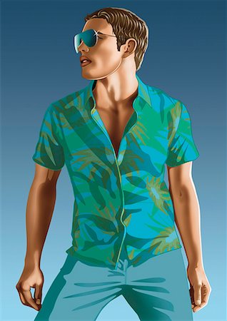 Young man posing in Hawaiian shirt Stock Photo - Premium Royalty-Free, Code: 645-01739792