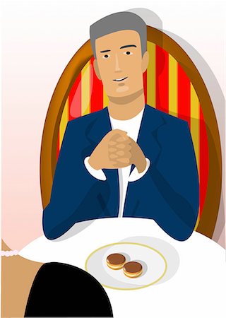 delicious food cartoon - Man with dessert plate out at dinner Stock Photo - Premium Royalty-Free, Code: 645-01739847