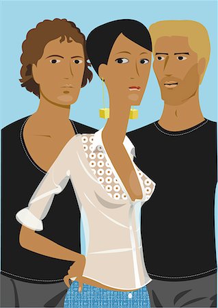 earring drawing - Young woman with two handsome men in the background Stock Photo - Premium Royalty-Free, Code: 645-01739842