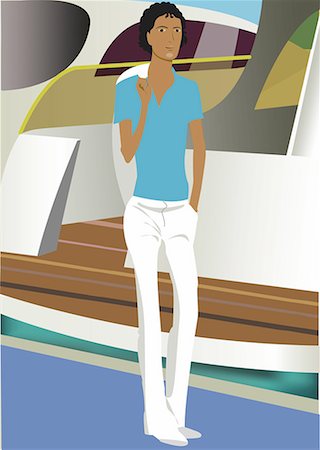 Young dark-skinned male strolling on the deck of a boat Fotografie stock - Premium Royalty-Free, Codice: 645-01739860