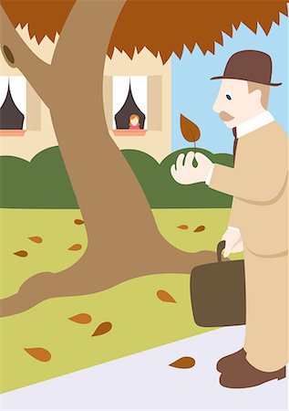 people fall cartoon - Father returning home from work observing fall leaves Stock Photo - Premium Royalty-Free, Code: 645-01739929
