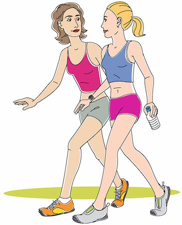 friends walking profile - Two women walking for exercise Stock Photo - Premium Royalty-Free, Code: 645-01739955
