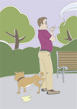 Man waiting for dog to urinate in the park Foto de stock - Sin royalties Premium, Código: 645-01739956