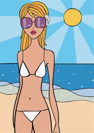 simsearch:645-01538389,k - Blonde in bikini and shades on the beach Foto de stock - Sin royalties Premium, Código: 645-01739968