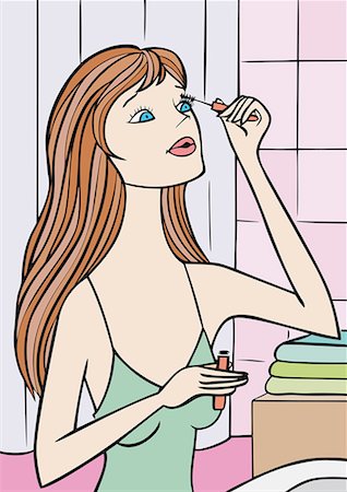 elegant lady cartoon - Woman applying mascara in bathroom Stock Photo - Premium Royalty-Free, Code: 645-01739976