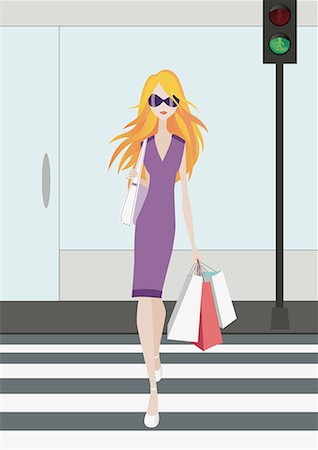 sacrifice - Femme blonde en traversant la rue tenant des sacs à provisions Photographie de stock - Premium Libres de Droits, Code: 645-01740000
