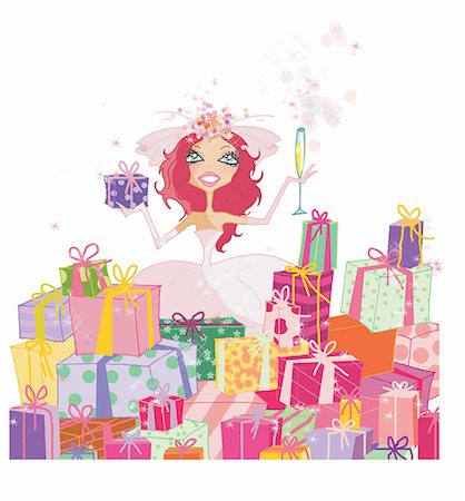 simsearch:645-01740062,k - Bride celebrating among her presents Fotografie stock - Premium Royalty-Free, Codice: 645-01740037