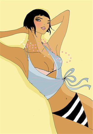 stomach cartoon - Woman posing in fashionable lingerie Stock Photo - Premium Royalty-Free, Code: 645-01740116
