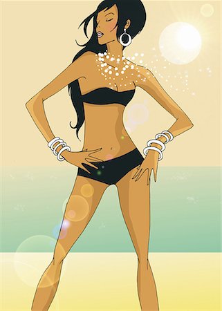 Woman on beach with bikini and jewelry Stock Photo - Premium Royalty-Free, Code: 645-01740120