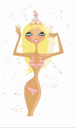 sun and fun cartoon - Blonde in bikini with tiara on her head Stock Photo - Premium Royalty-Free, Code: 645-01740153