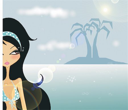 drawing picture of summer season in cartoon - Partial view of woman in bikini in tropical setting Stock Photo - Premium Royalty-Free, Code: 645-01740249