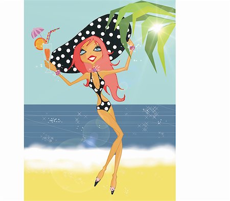 simsearch:645-01740399,k - Redhead dancing on the beach with a cocktail Stock Photo - Premium Royalty-Free, Code: 645-01740240