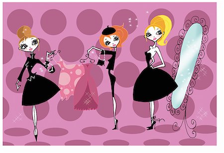 friendship drawing - Women trying on dress Stock Photo - Premium Royalty-Free, Code: 645-01740275