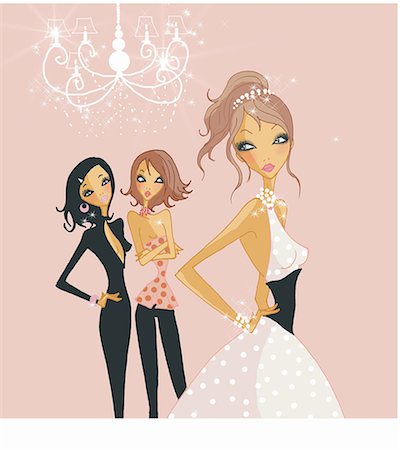 fashion female illustration - Two women looking at a third woman Stock Photo - Premium Royalty-Free, Code: 645-01740276