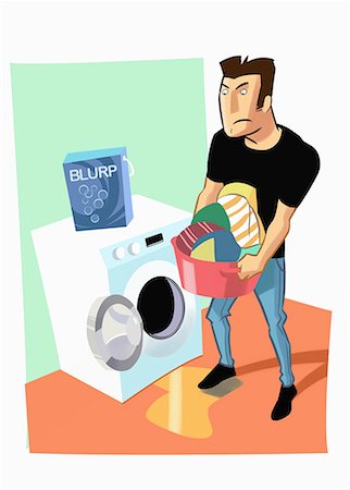 family with washing machine - Man emptying washing machine of laundry Stock Photo - Premium Royalty-Free, Code: 645-01740296