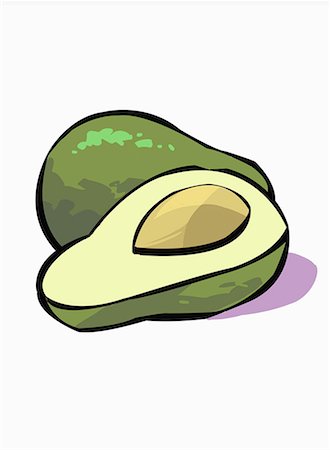 drawing vegetables - A whole avocado next to an avocado half Stock Photo - Premium Royalty-Free, Code: 645-01740291