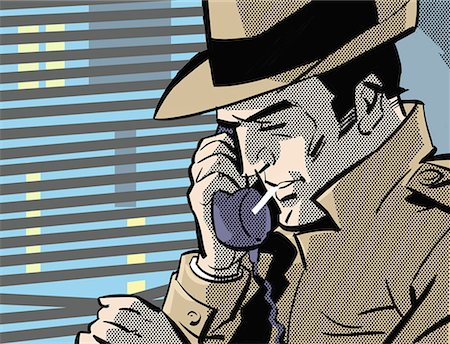 retro illustration - Detective on the phone Stock Photo - Premium Royalty-Free, Code: 645-01740308