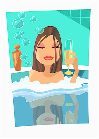 drawing people on the fruit - Woman in the tub with a drink Stock Photo - Premium Royalty-Free, Code: 645-01740310