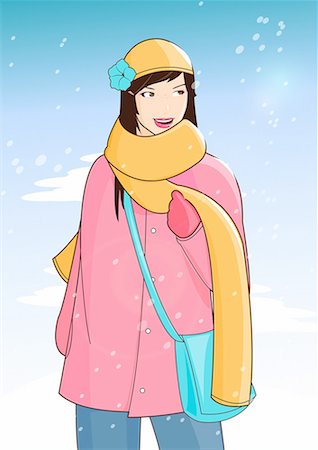 people in winter clothes illustrations - Young woman dressed casually in winter Stock Photo - Premium Royalty-Free, Code: 645-01740354