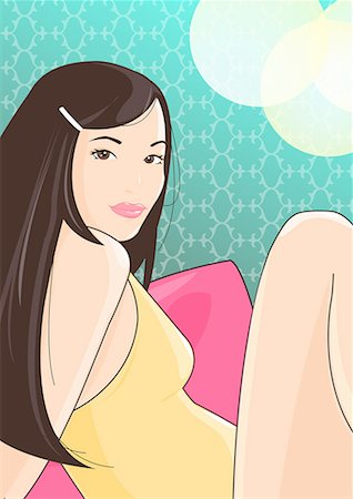 drawing cute cartoons - Young woman in tank top and bare legs Stock Photo - Premium Royalty-Free, Code: 645-01740365
