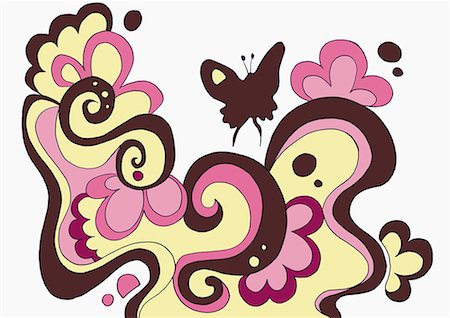 floral design - Flowery pattern with butterfly Foto de stock - Sin royalties Premium, Código: 645-01740437