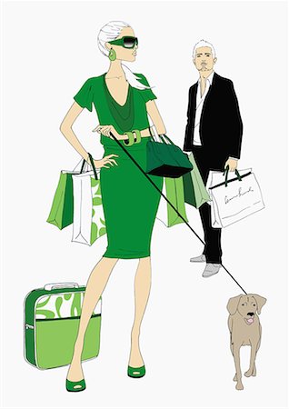 pet illustration - Couple with shopping bags and a dog Stock Photo - Premium Royalty-Free, Code: 645-01740454