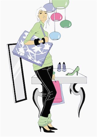 Woman in winter clothing in a shoe store Foto de stock - Sin royalties Premium, Código: 645-01740455