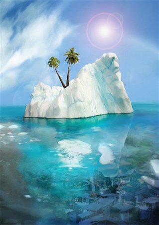 Palm trees on an iceberg Foto de stock - Sin royalties Premium, Código: 645-01826229