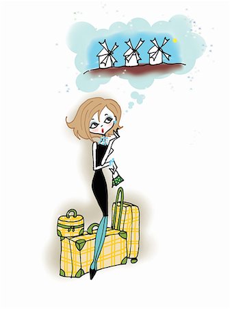 Young woman with luggage dreaming of vacation Stock Photo - Premium Royalty-Free, Code: 645-01826238