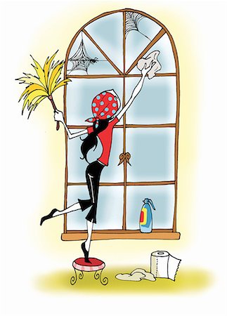 spinnennetz - Junge Frau, die Spinnweben aus Fenster Reinigung Stockbilder - Premium RF Lizenzfrei, Bildnummer: 645-01826262