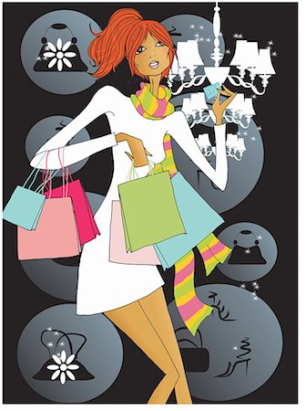people in winter clothes illustrations - Young woman with many shopping bags Stock Photo - Premium Royalty-Free, Code: 645-01826317