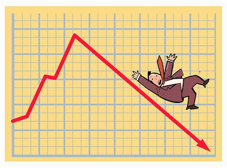 people fall cartoon - Businessman sliding down a stock chart arrow Stock Photo - Premium Royalty-Free, Code: 645-01826398