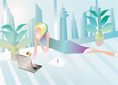 simsearch:645-01826463,k - Woman relaxing on terrace with laptop Stock Photo - Premium Royalty-Free, Code: 645-01826543