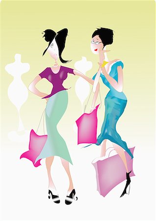 Two women with shopping bags Foto de stock - Sin royalties Premium, Código: 645-01826552