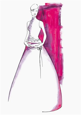 pink fashion illustration - Woman posing in a gown Stock Photo - Premium Royalty-Free, Code: 645-01826577