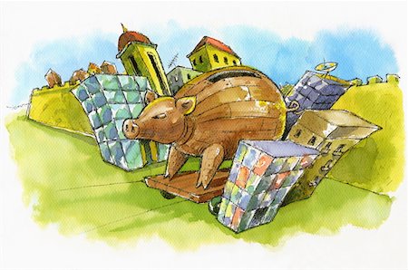 A piggy bank as a "Trojan horse" Fotografie stock - Premium Royalty-Free, Codice: 645-01826612