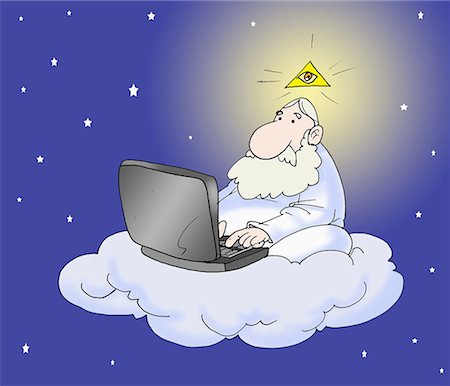God on laptop in the sky Stock Photo - Premium Royalty-Free, Code: 645-02153299