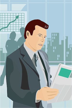 rising graph clipart - Businessman reading newspaper Stock Photo - Premium Royalty-Free, Code: 645-02153316