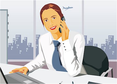 Front view of businesswoman smiling and talking on cell phone Foto de stock - Sin royalties Premium, Código: 645-02153359