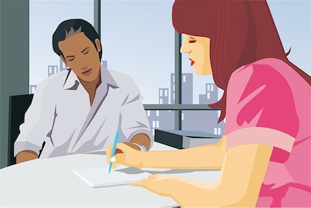 female colleague illustration - Business people working together in office Stock Photo - Premium Royalty-Free, Code: 645-02153352