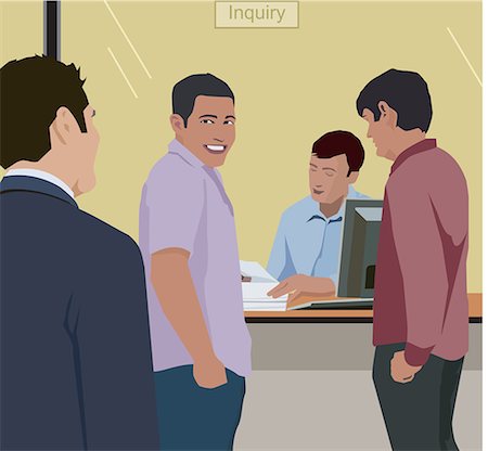 représentant (commerce) - People standing at inquiry counter in bank Foto de stock - Sin royalties Premium, Código: 645-02153368