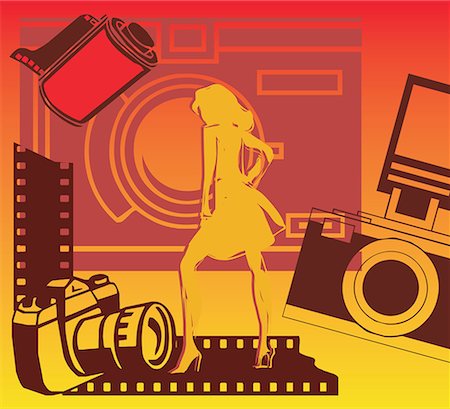 Woman with cameras and filmstrip Stock Photo - Premium Royalty-Free, Code: 645-02153377