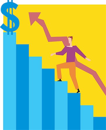 dollar sign - Side view of a man climbing on graph line stairs Foto de stock - Sin royalties Premium, Código: 645-02153394